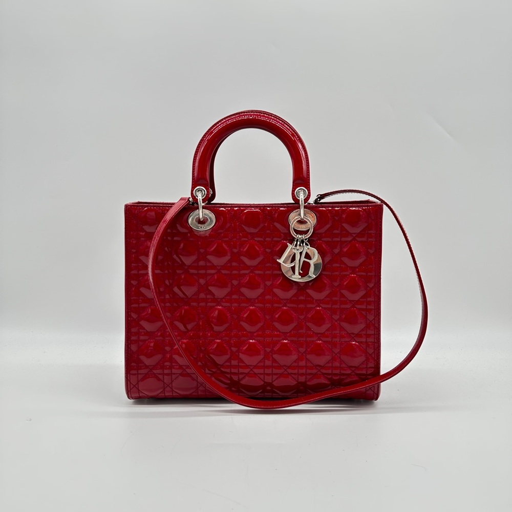 Dior Red Patent Leather Lady Dior Shoulder Bag